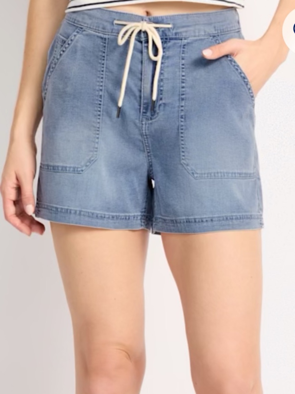 Casual Light Blue Drawstring Jean Shorts for Women